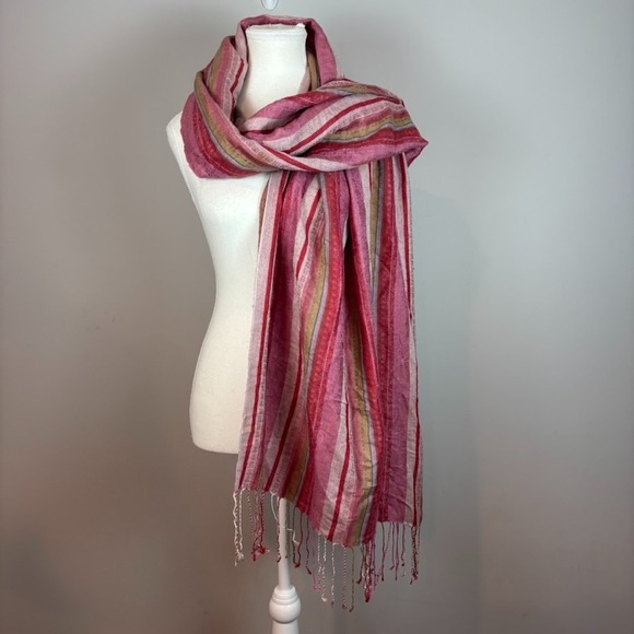 Pashmina Pink Fringe Silk Cashmere Long Rectangle Scarf Fall Winter Spring - Picture 1 of 4